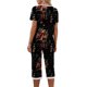 thumbnail image 4 of Qucoqpe - Conjuntos de pijama cómodos para mujer, con blusa de manga corta con cuello en V y pantalones anchos con estampado floral, estilo capri holgado, 4 of 5