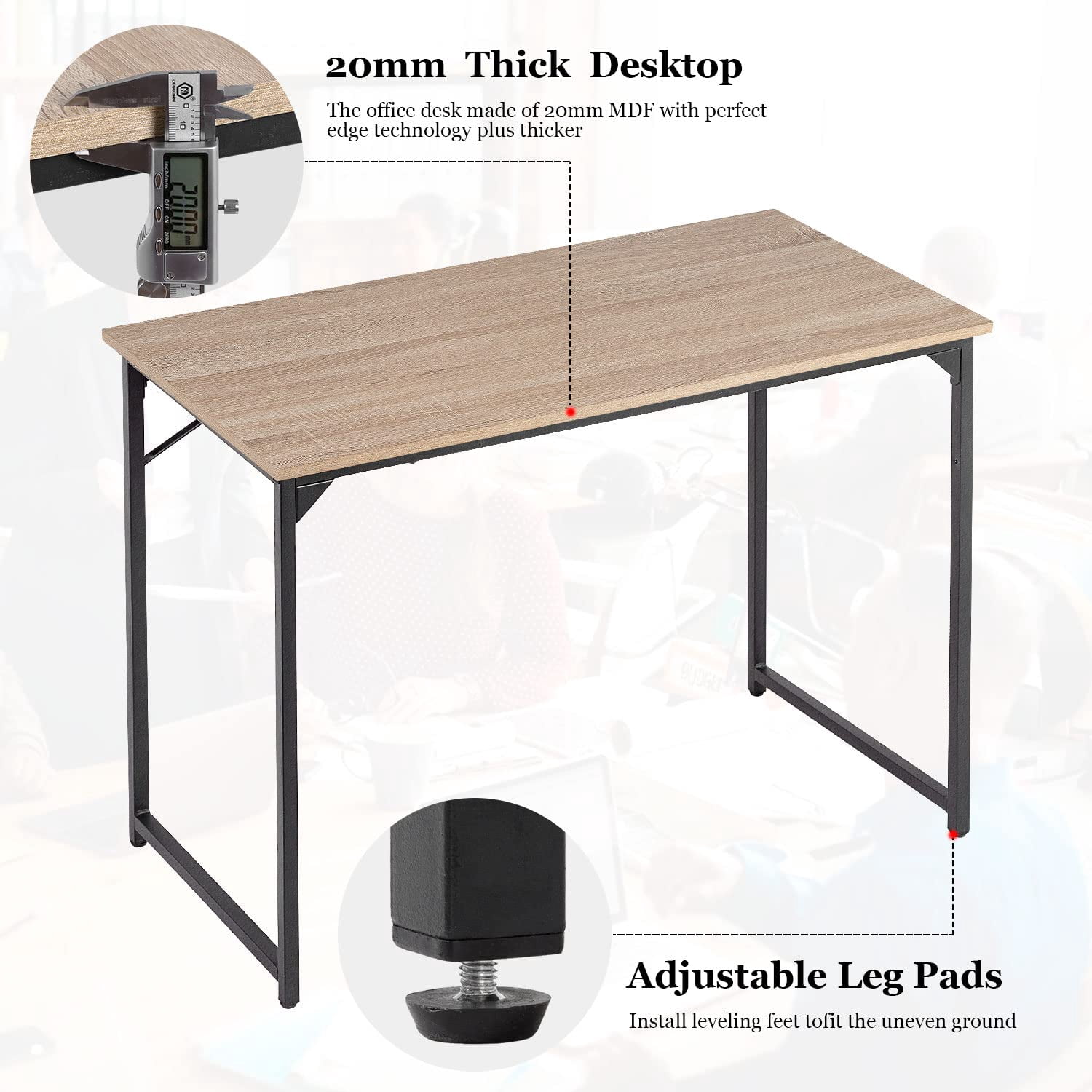 Computer Desk, 39'' Study Writing Table for Small Space, Save Space Office Desk with Metal Legs, Modern Steel Frame Wood PC Workstation for Home Office, Natural