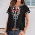 thumbnail image 3 of Askfv Women's T Shirt Ethnic Style V Neck T-Shirt Short Sleeve Floral Tunic Tops, 3 of 3