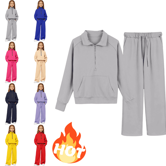 Mifsaly Girls 2 Piece Sweatsuit Sets Quarter Zip Pullover Long Sleeve Sweatshirt and High Waisted Sweatpants Spring Fall Tracksuit Set with Pockets 120