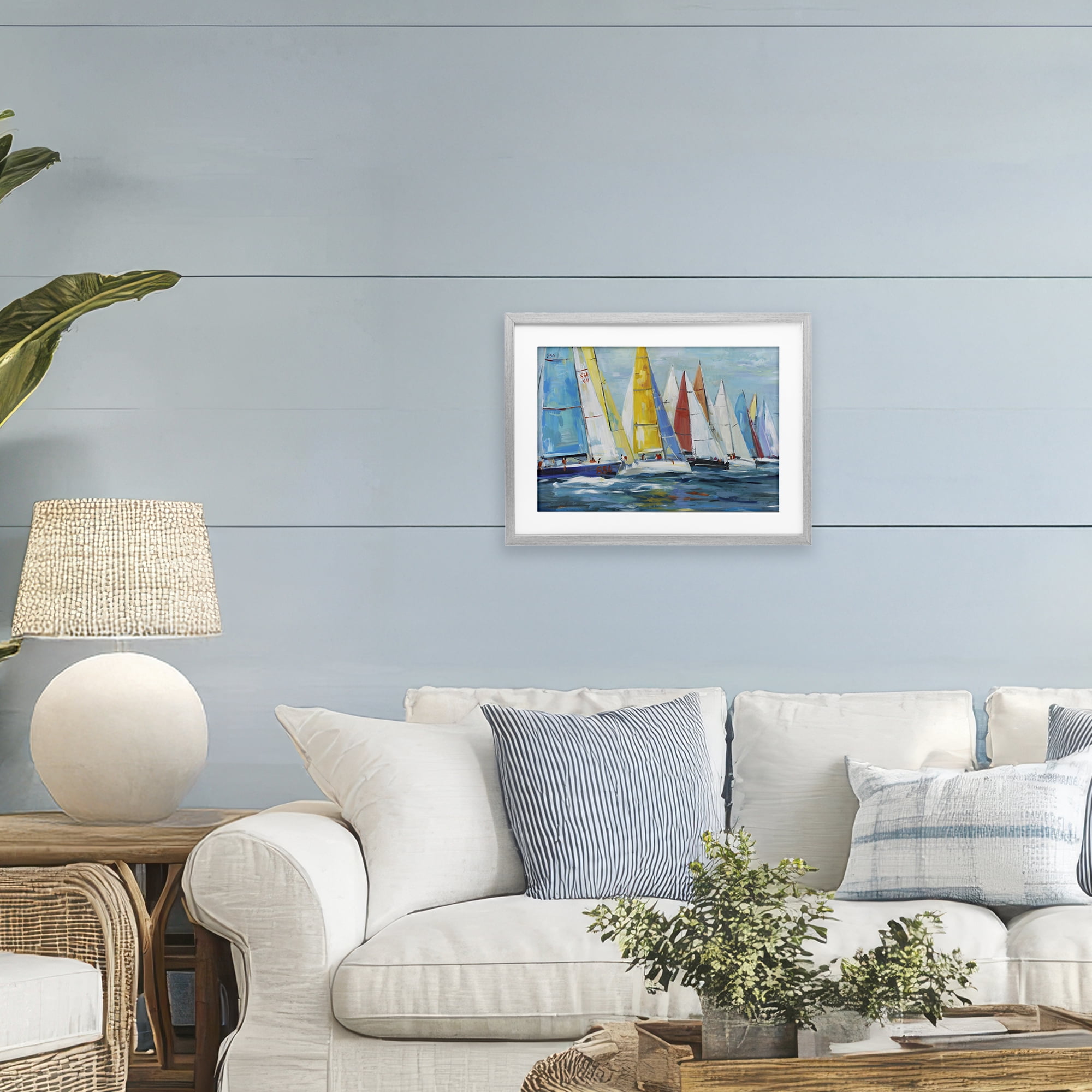 Stupell Industries Colorful Sails Coastal Scene Gray Framed Print Under Glass, design by Lorenzo Collective