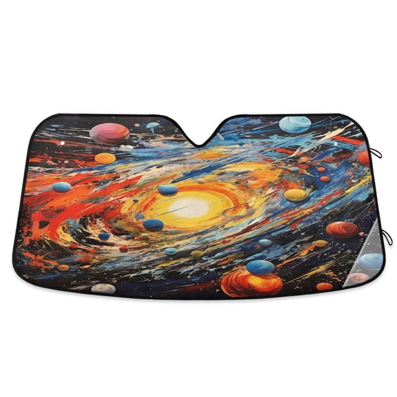 Abstract Solar System Car Windshield Sun Shade Foldable Car Front Window Visor Heat and UV Protection 53x23.5