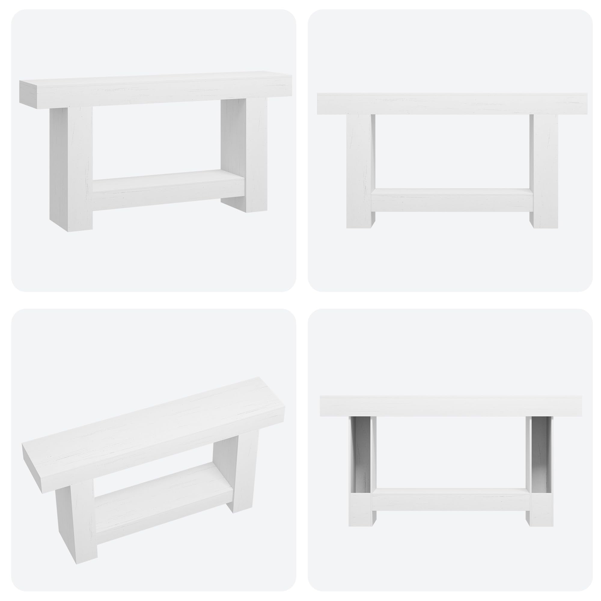 63'' Long Console Table, 2-Tier Narrow Entryway Table Sofa Table with Storage, Farmhouse Wood Behind Couch Table for Living Room, Hallway, White