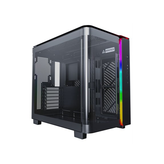 MONTECH, KING 95 Dual-Chamber ATX Mid-Tower PC Gaming Case, High-Airflow, Toolless Panels, Sturdy Curved Tempered Glass Front and Side Panel, ARGB Lighting, Black