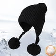 thumbnail image 1 of Grid Pattern Three Wool Thickened Hat For Children Winter Velvet Outdoor Warm Knitted Hat, 1 of 3