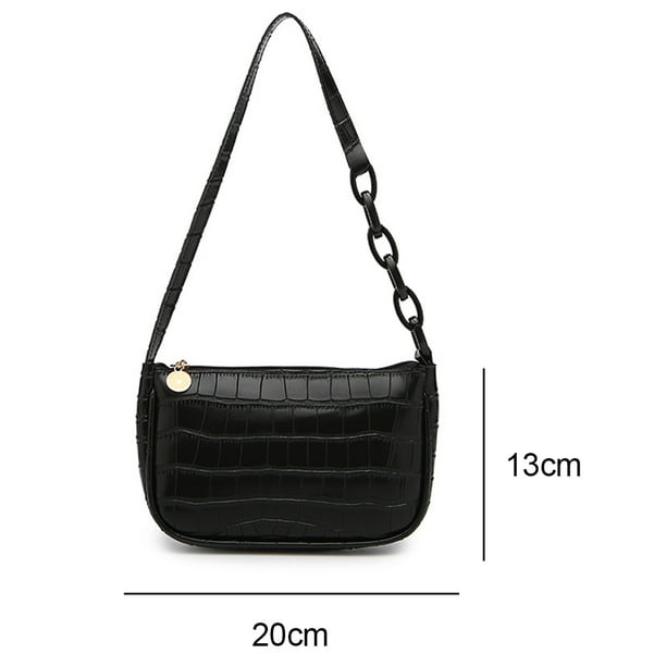 Bolso de mano clásico estilo retro de piel sintética con efecto cocodrilo para mujer, color negro