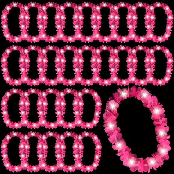Collar de flores Sherr con luz LED, 24 unidades, 100 cm, color rosa
