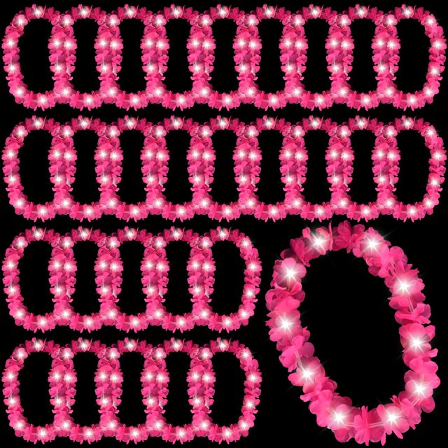 Collar de flores Sherr con luz LED, 24 unidades, 100 cm, color rosa
