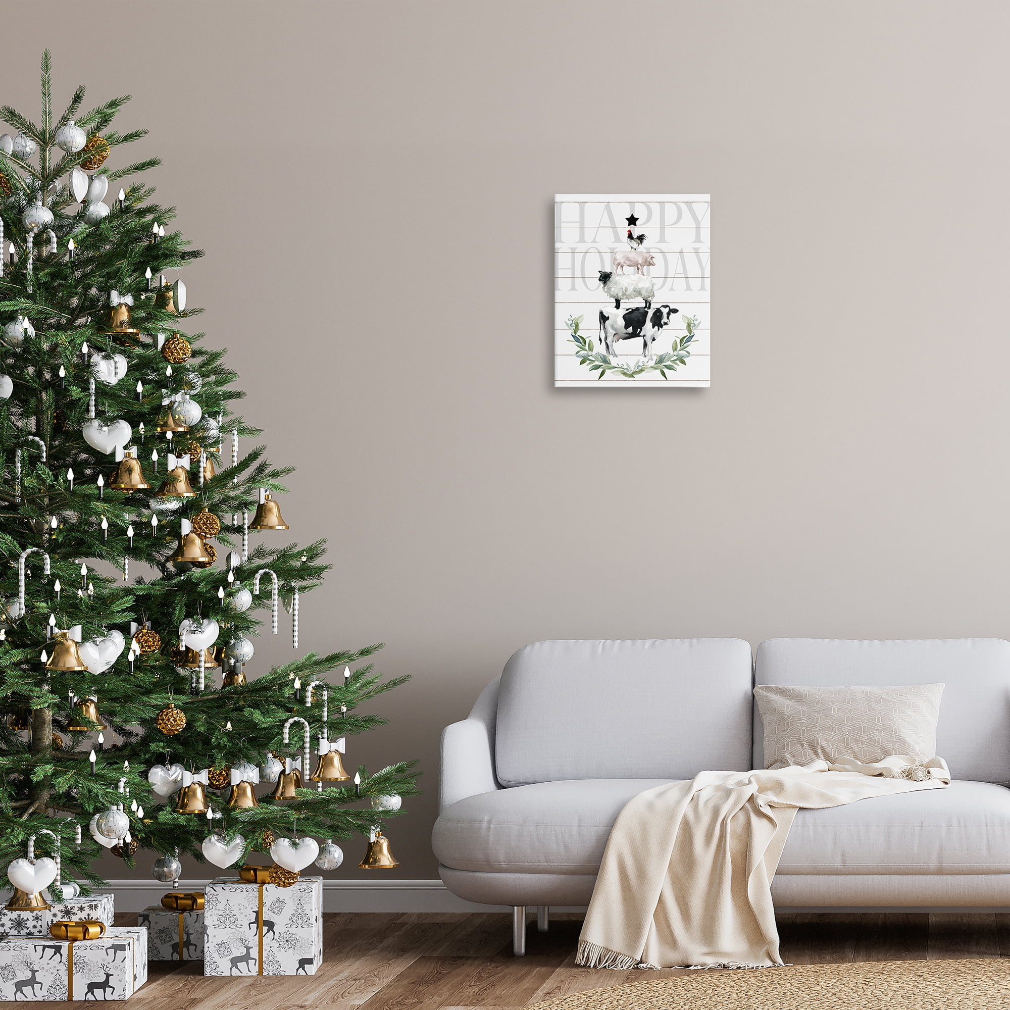 Stupell Industries Happy Holiday Farm Animals Holiday Painting Gallery Wrapped Canvas Art Prints Wall Art, 16 x 20