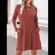 thumbnail image 4 of Vestido de Larga para Mujer, Estilo Túnica, Suéter, con Bolsillos y Botones Laterales. Rojo Ladrillo XL, 4 of 10