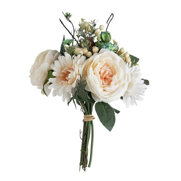 Ramo artificial Zulema Arreglo de bodas Decoración de hojas Ramo de simulación de seda Blanco