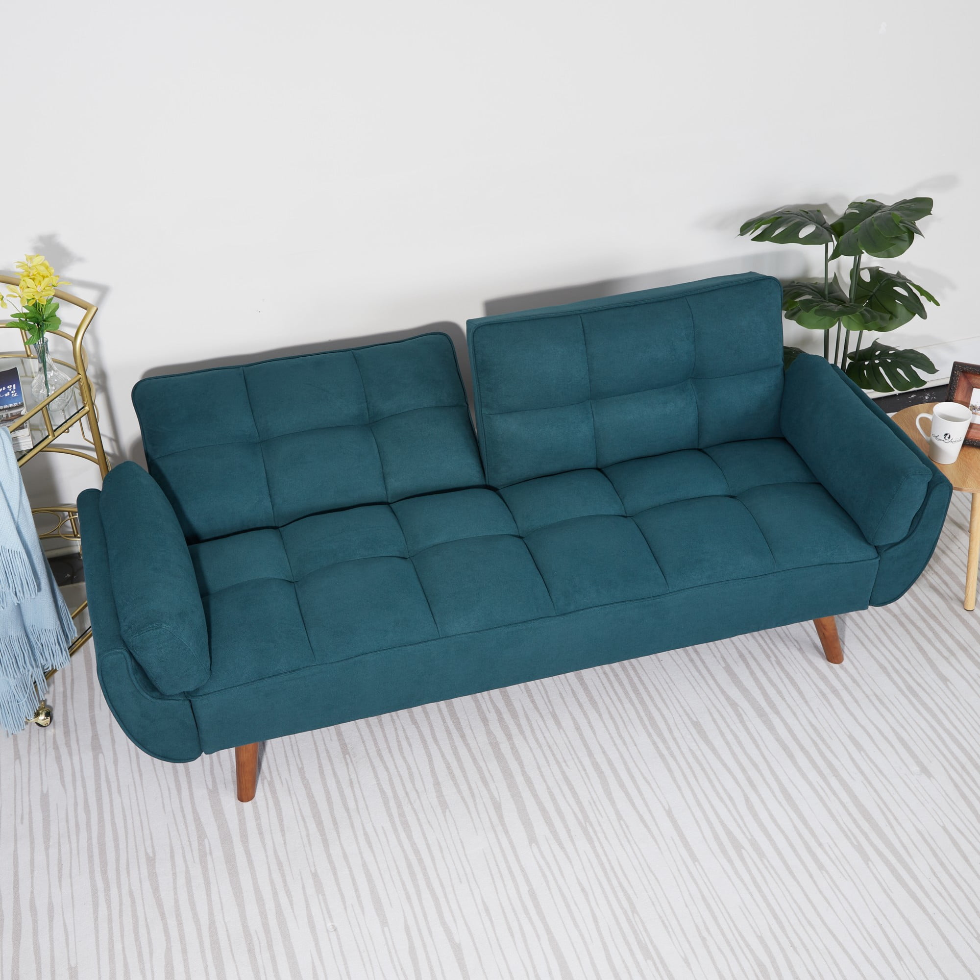 Gewnee Mid-Century Modern Green Sofa - Solid Eucalyptus Wood Frame, 500 lbs Capacity, S-Shaped Springs for Apartments, Living Rooms, Studies