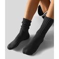 thumbnail image 3 of Women's Scrunch Crew Socks Retro 3-Pack Solid Cotton Boot Calf Socks Chunky Ribbed Cozy Slouchy Socks Size 5-11 (Black), 3 of 6