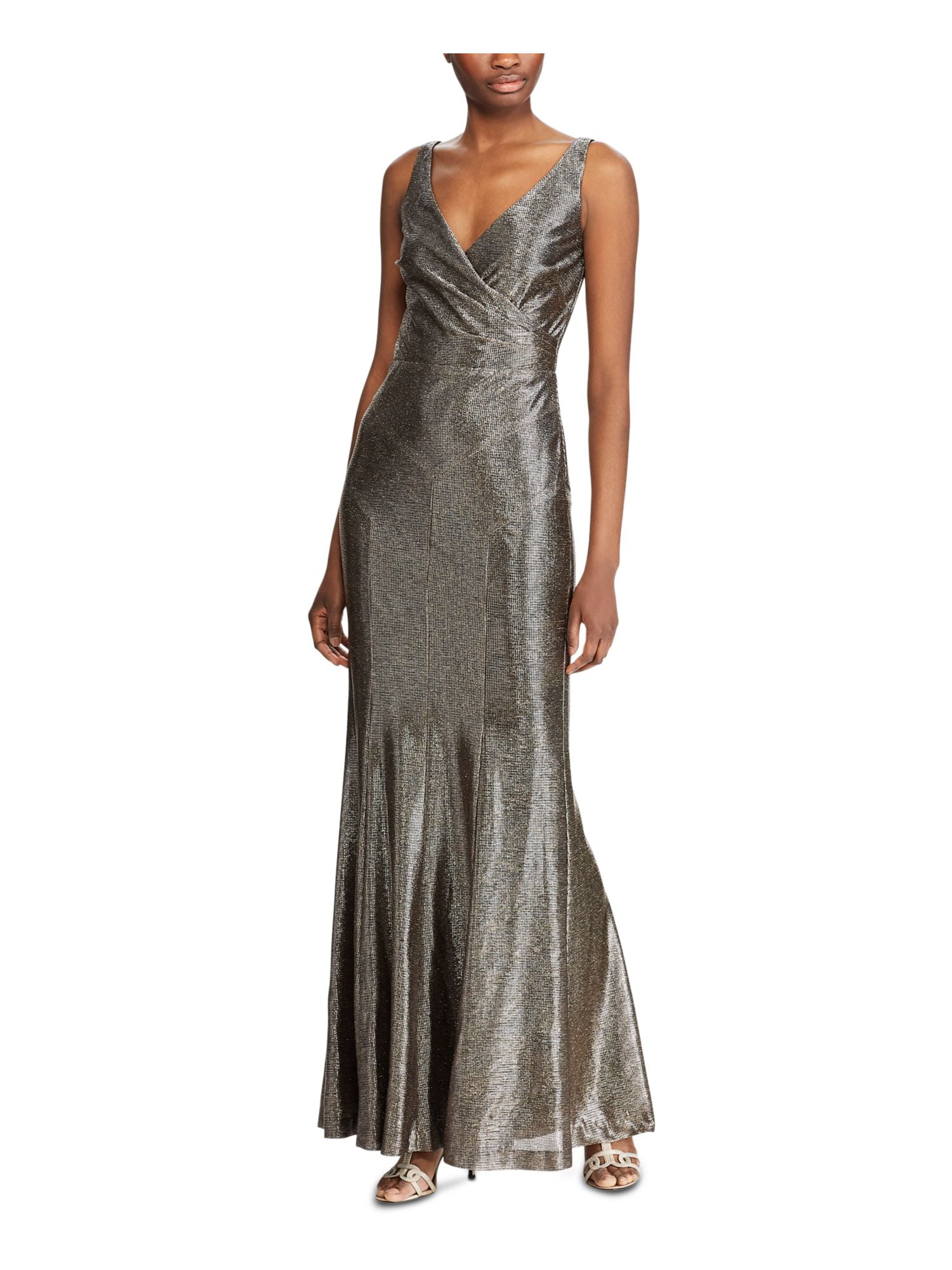 Larry Belmont igualdad compañero RALPH LAUREN Womens Silver Spaghetti Strap V Neck Maxi Evening Sheath Dress  12 - Walmart.com