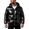 thumbnail image 4 of Men's Hooded Puffer Jacket Full Zip Quilted Puffer Winter Coat Warm Outerwear with Multi Pocket,Windproof Comfy Daily Wear,Black,L, 4 of 6