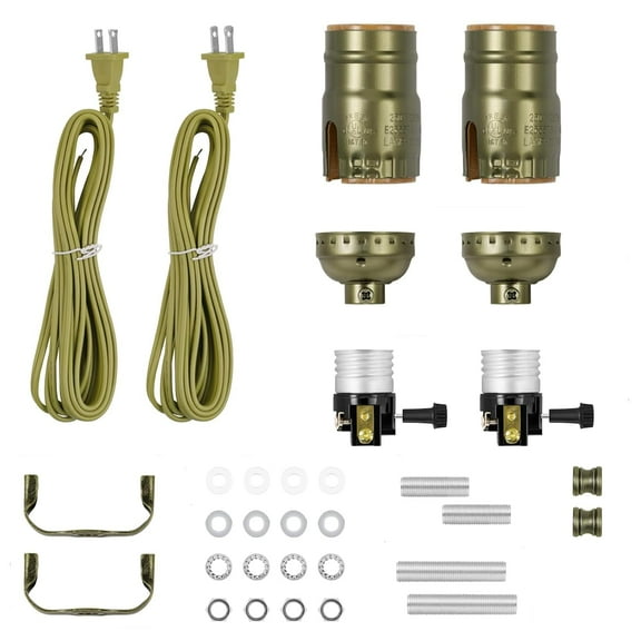 Lamp kit with 12 Feet Cord for DIY lamp and Table Lamp 2 Way Lamp Socket Repair or Rewire The Vintage Lighting Fixtures Antique Brass Lamp Kits for Do It Yourself