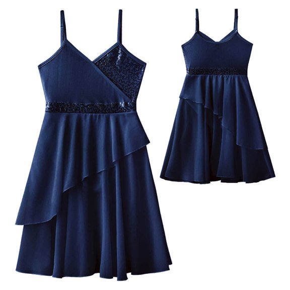 Alvivi Kids Girls Pure Color V Neck Chiffon Dance Dress 4-14