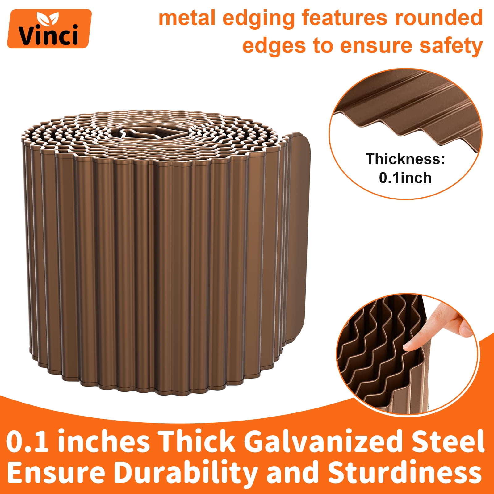 Vinci Garden Landscape Edging Border, 12 Inch x 10 FT Corrugated Sturdy Metal Easy Installation Safe Hemmed Lawn Garden Border Edges for DIY Flower Beds,Pathways and Patio Design (Coffee)