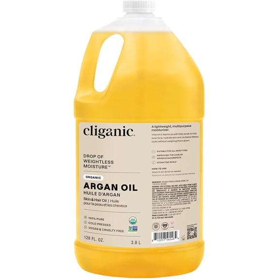 Cliganic Organic Argan Oil Bulk, Gallon Size 128oz, 100% Pure, Non-GMO