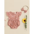 thumbnail image 3 of Musuos Baby Girls Summer Rompers 3M 6M 12M 18M Flying Sleeve Crew Neck Floral Bodysuit with Headband, 3 of 10