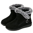 thumbnail image 2 of Women's Wedge Ankle Boots Suede Side Zip Fur Lined Booties Round Toe Flats Fall Winter Casual Everyday Comfortable Shoes Black 7.5, 2 of 9