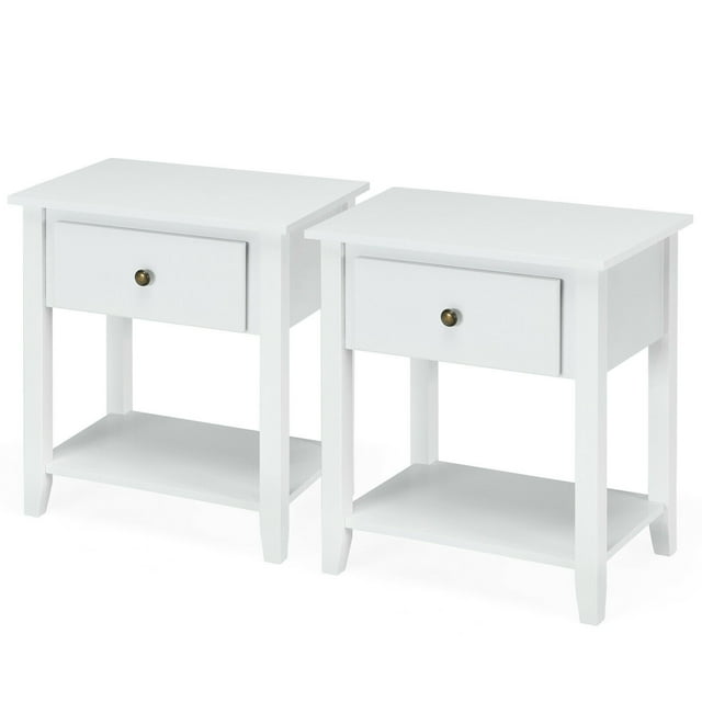 Gymax 2PCS Nightstand Sofa End Side Table W/ Storage Drawer Bottom Shelf White