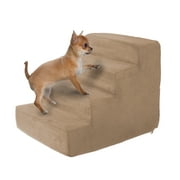PETMAKER High Density Foam Pet Stairs - 4 Steps with Machine Washable Zippered Removeable Micro-Fiber Cover with non-slip bottom, Tan