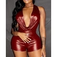 thumbnail image 3 of CORIRESHA Women's Halter Neck V-Neck Tie-Back Skinny Shorts Metallic Slim Mini Sexy Club Shorts Jumpsuit, 3 of 3