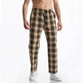 thumbnail image 2 of Juslio Mens Pants Mens Clothing Casual Fashion Elastic Waist Plaid Fabric Trousers Elastic Straight Yellow, 2 of 6