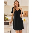 thumbnail image 2 of Ekouaer Nightgowns for Women Bamboo Viscose Night Gowns Short Sleeve Sleep Shirt Pleated V Neck House Dress Soft Night Shirts, 2 of 6