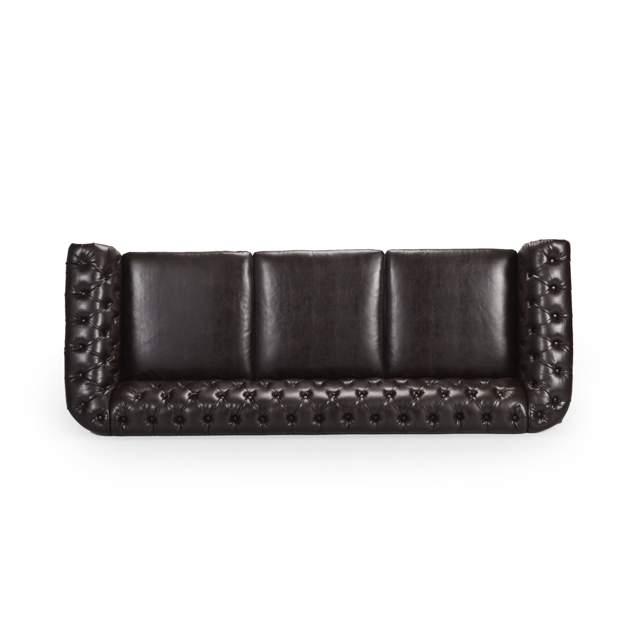 Noble House Augus 3 Seater Button Tufted Sofa, Brown, Dark Brown