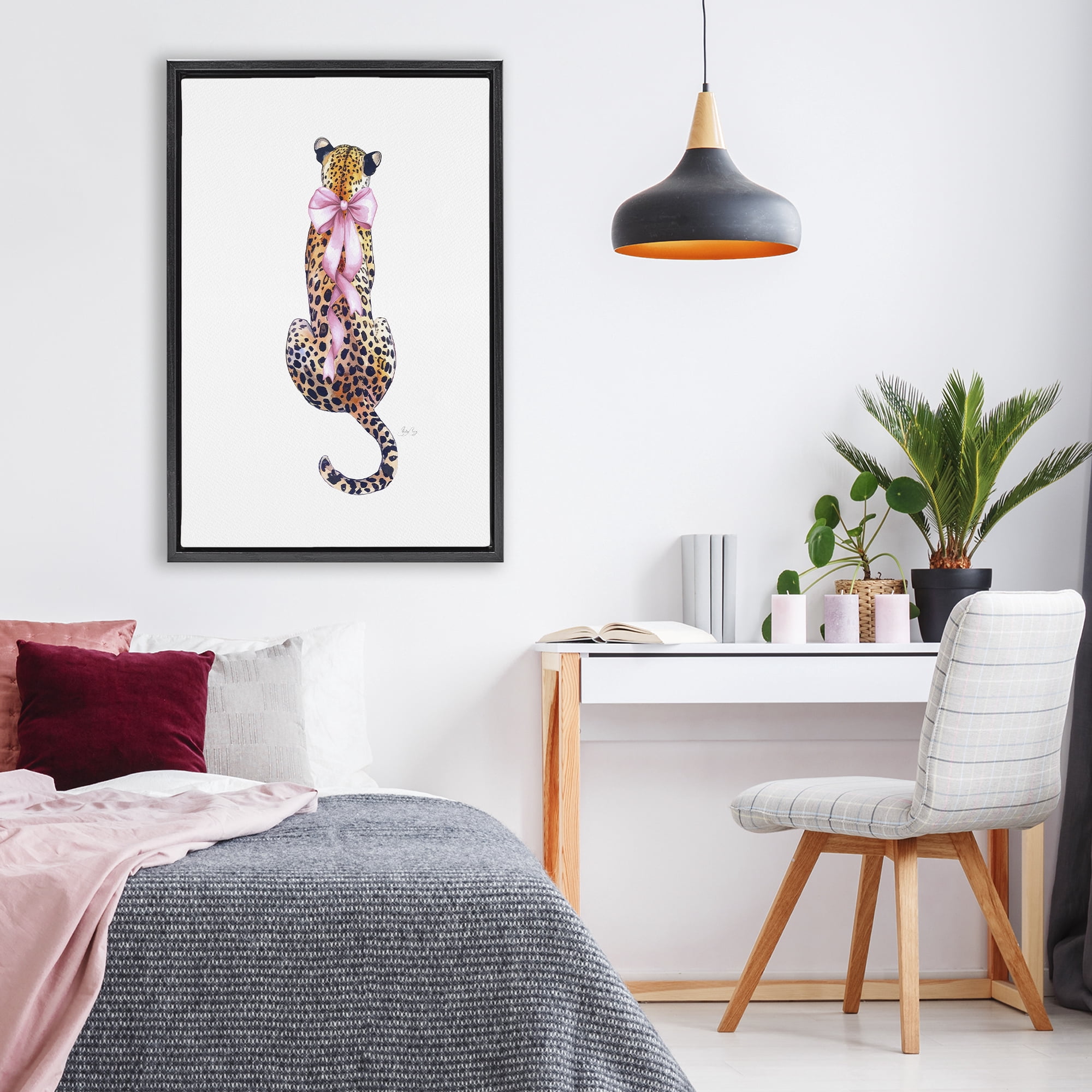 Stupell Industries Poised In Pink Cheetah Black Framed Floater Canvas Wall Art, design by Shelly Craig