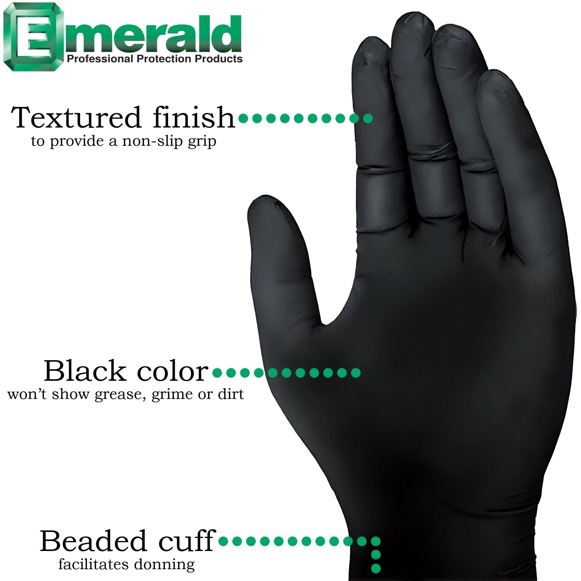 Emerald 4X Black Nitrile Gloves – 4 Mil (Case of 1,000 Gloves)