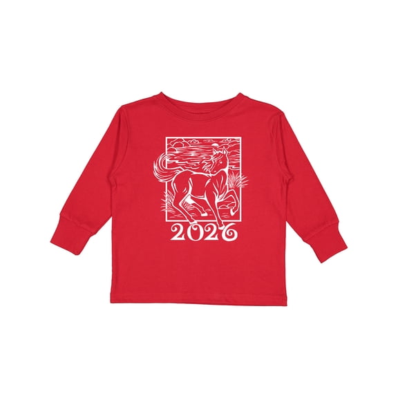 Inktastic 2026 Chinese New Year Horse Boys or Girls Long Sleeve Toddler T-Shirt