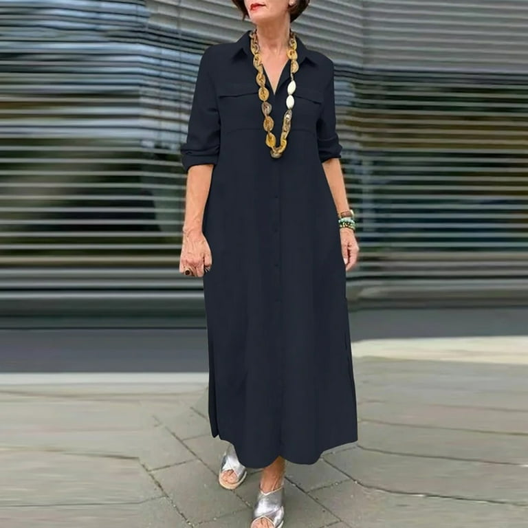chinese dress ladies Corduroy Casual Solid Dress Plus Size 5X Loose Dress Women 1 / L
