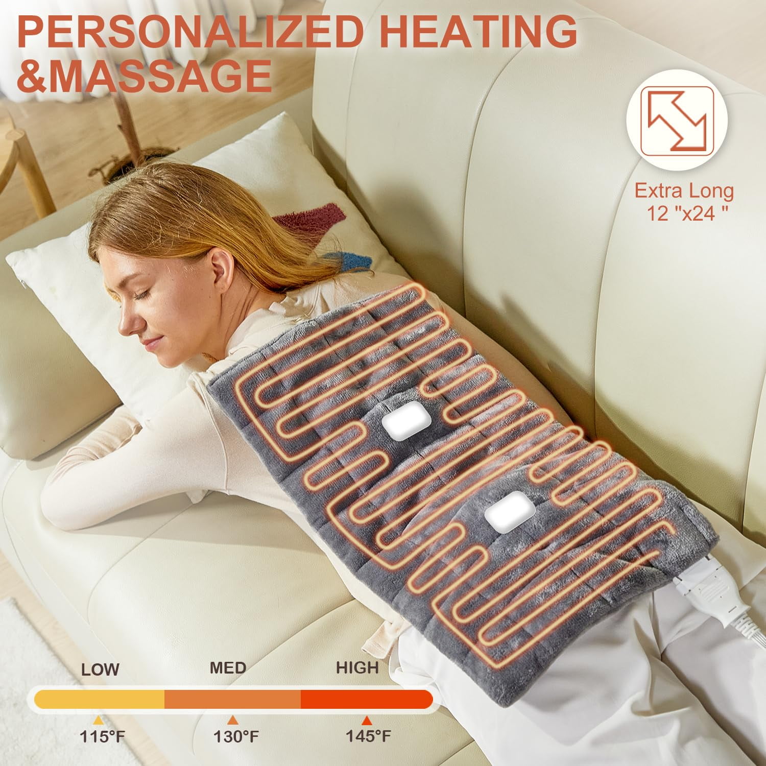 Weighted Electric Heating Pad with Massage, 3 Heat Levels & 3 Vibration Settings for Back Pain, Neck and Shoulders
