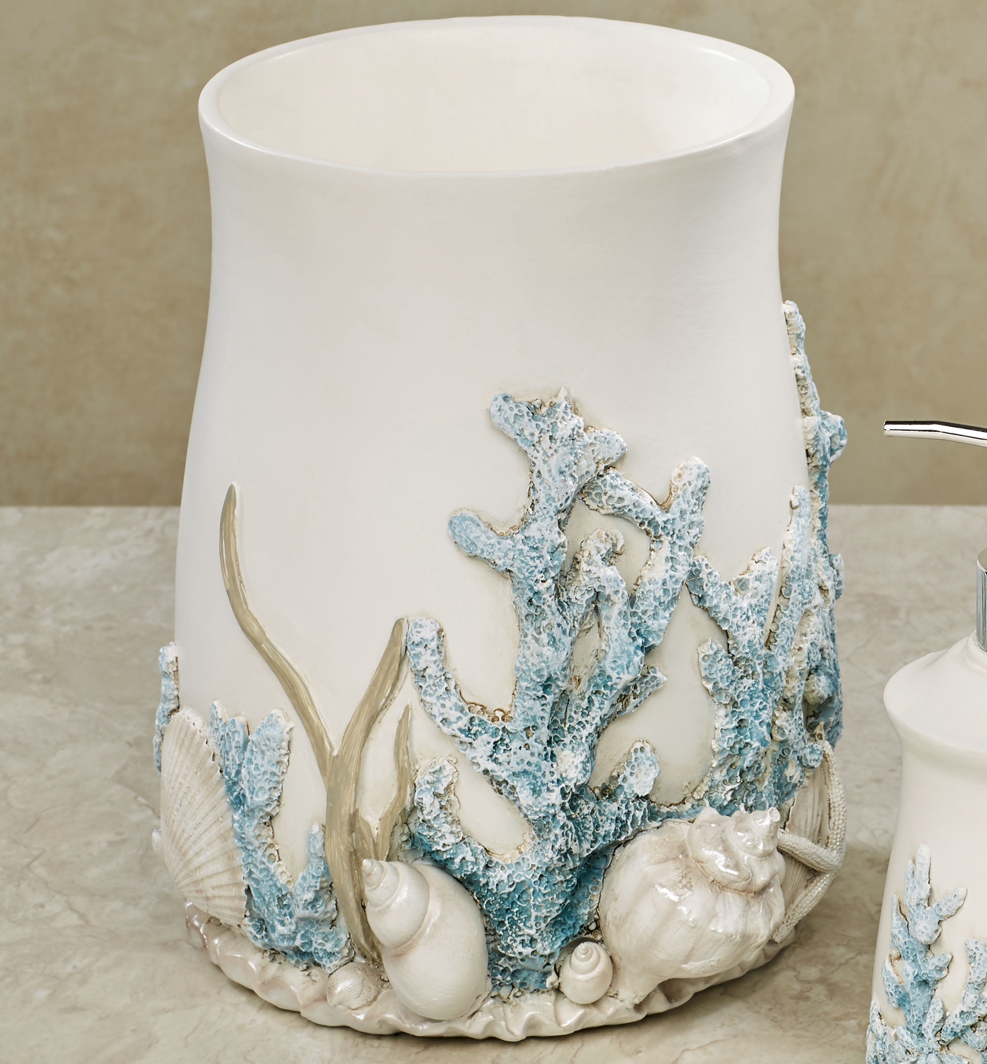 Coral Treasures Coastal Bath Bathroom Wastebasket