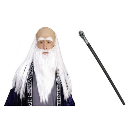 Silver Wizard Skull Scepter Wand Sorcerer Disguise Kit Costume Accessories
