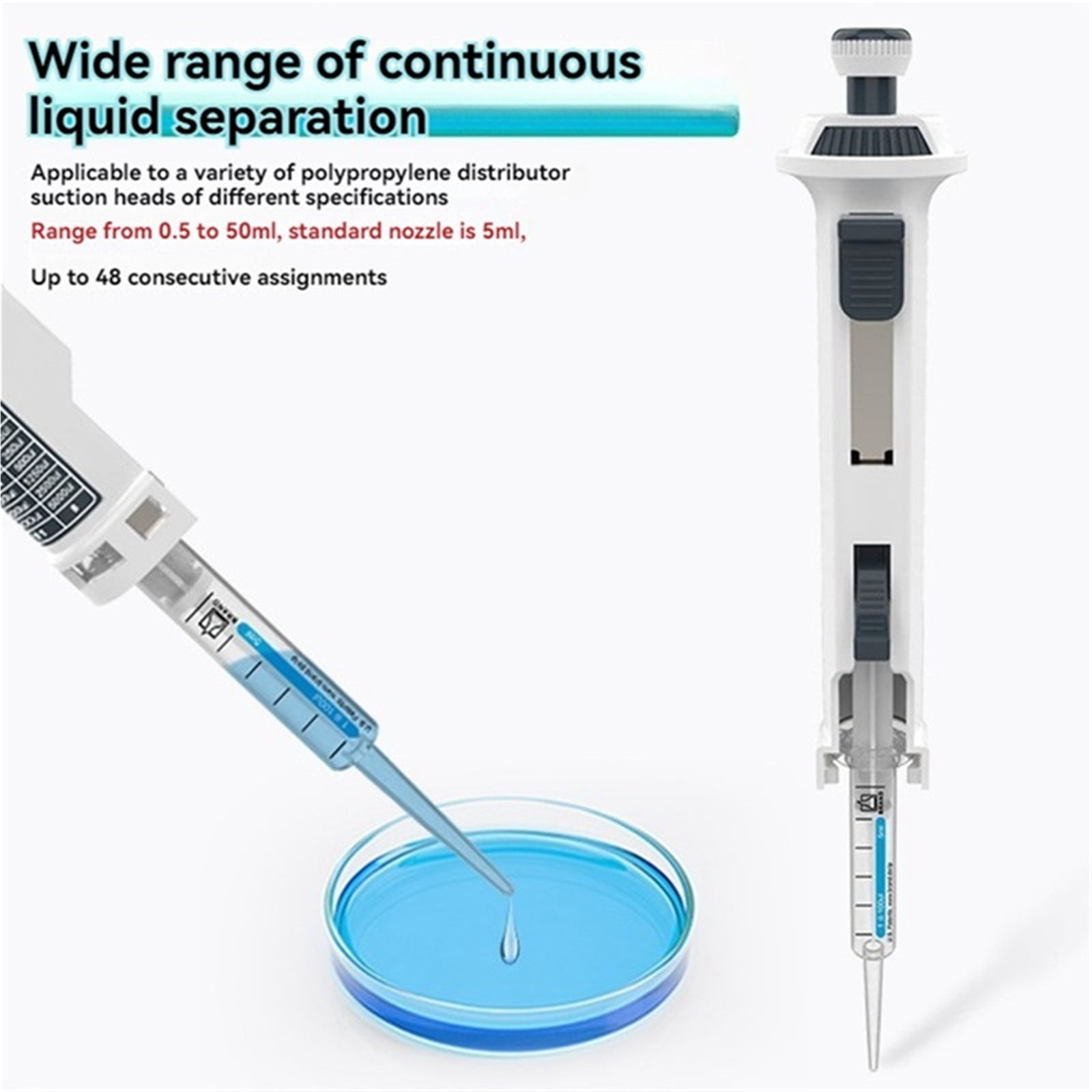 Laboratory Pipette Adjustable Manual Dispenser With Tip 5Ml , High-Accurate