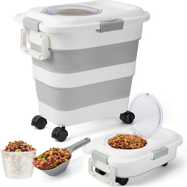 Dog Food Storage Container, Gray, 12-45 Lbs Capacity with Spinner Wheels Scoop and Measuring Cup