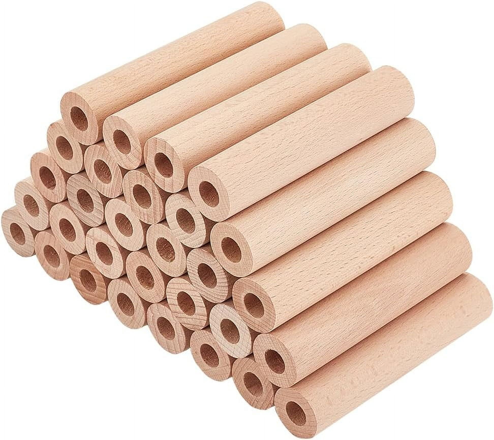 38pcs Hollow Wooden Rods 5/10/15/20cm Beech Wooden Dowel Rods Unfinished Natural Wood Craft Dowel Rods Hardwood Sticks for DIY Projects Crafting Grain Baskets Making - Hole 8mm DIY