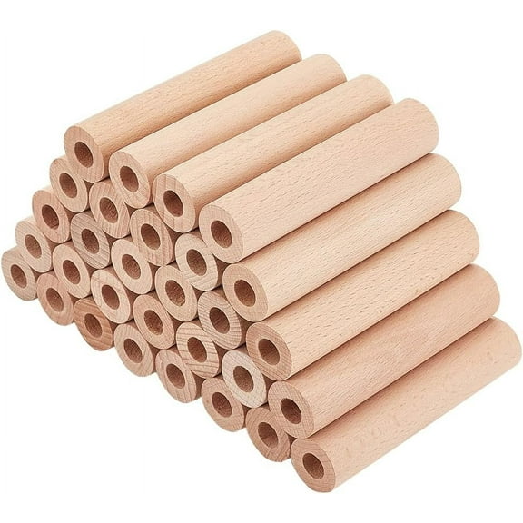 30Pcs 4x0.9 Inch Hollow Wood Sticks Round Wooden Dowel Rod with 0.4 Inch Hole Unfinished Beech Wood Rods Natural Wood Round Rods for DIY Crafts Arts Projects