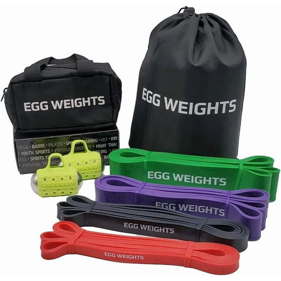 Egg Weights Cardio Max 3.0 lb Hand Dumbbell Set of 2 (1.5 lb Each Egg Weight) + Latex Resistance Bands Bundle for Fitness, Workout, Shadowboxing, Yoga, and More for Men and Women
