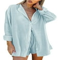 thumbnail image 1 of Summer Women 2 Piece Outfit Oversized Button Down T-Shirt Top Drawstring Shorts Set Tracksuit Sweatsuit, 1 of 6