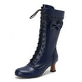thumbnail image 2 of YLYL Women Gothic Victorian Boots Low Kitten Heel Mid Calf Boots Lace up Cute Bow Boots Witch Shoes, 2 of 9