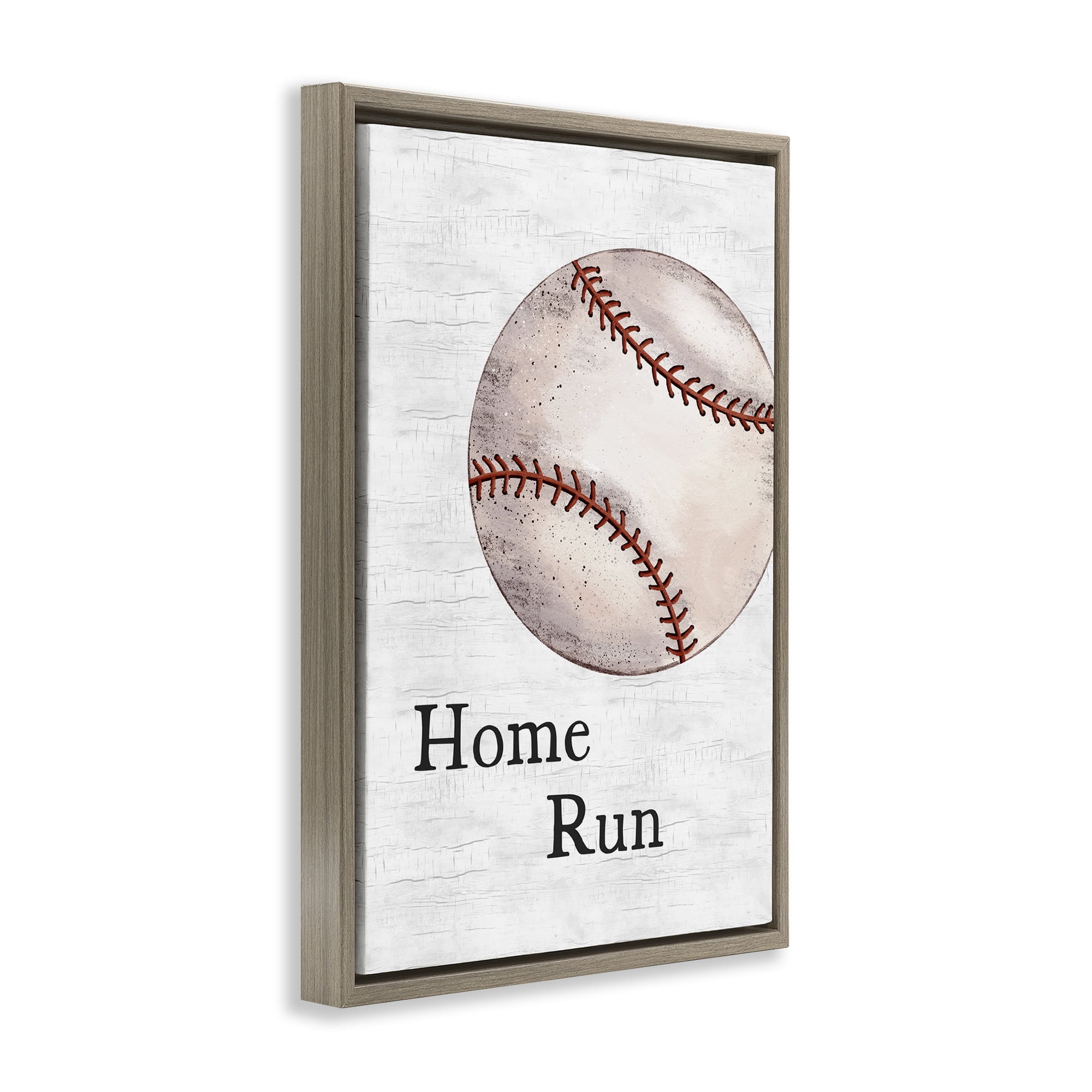 Stupell Industries Home Run Baseball Sports Painting Brown Floater Framed Canvas Art Print Wall Art, 17 x 25