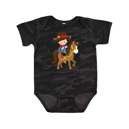 

Inktastic Little Cowboy Cowboy On Brown Horse Brown Hair Gift Baby Boy Bodysuit