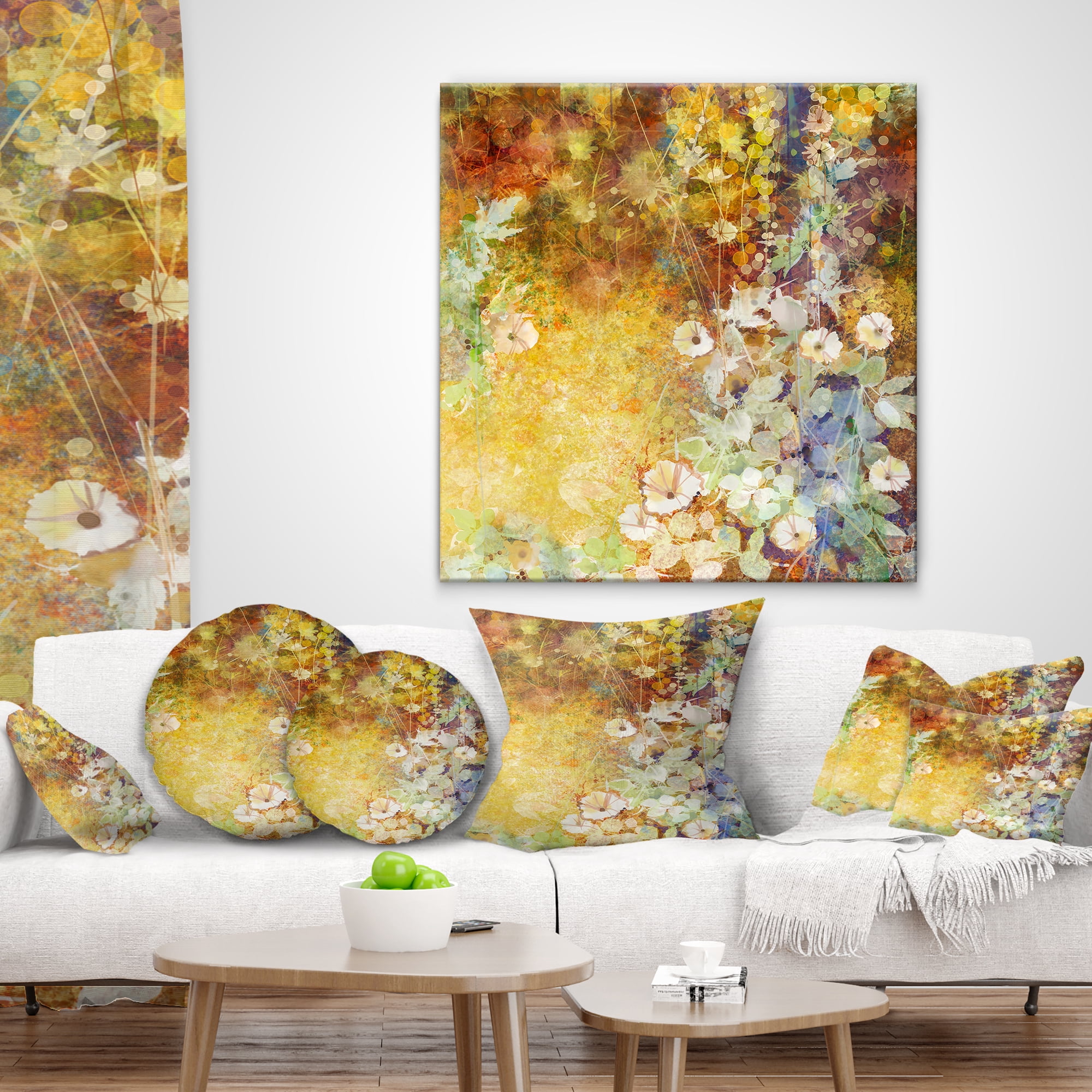 Designart Little Flowers with Soft Green Leaves - Floral Throw Pillow - 12x20