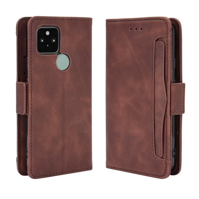 Case for Google Pixel 5 Cover Adjustable Detachable Card Holder Magnetic closure Leather Wallet Case - Brown