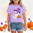 thumbnail image 2 of xaweyi Girls Crew Neck Short Sleeve T Shirt Halloween Ghost Pumpkin Cute Cartoon Graphic Kids Casual Tee, 2 of 8